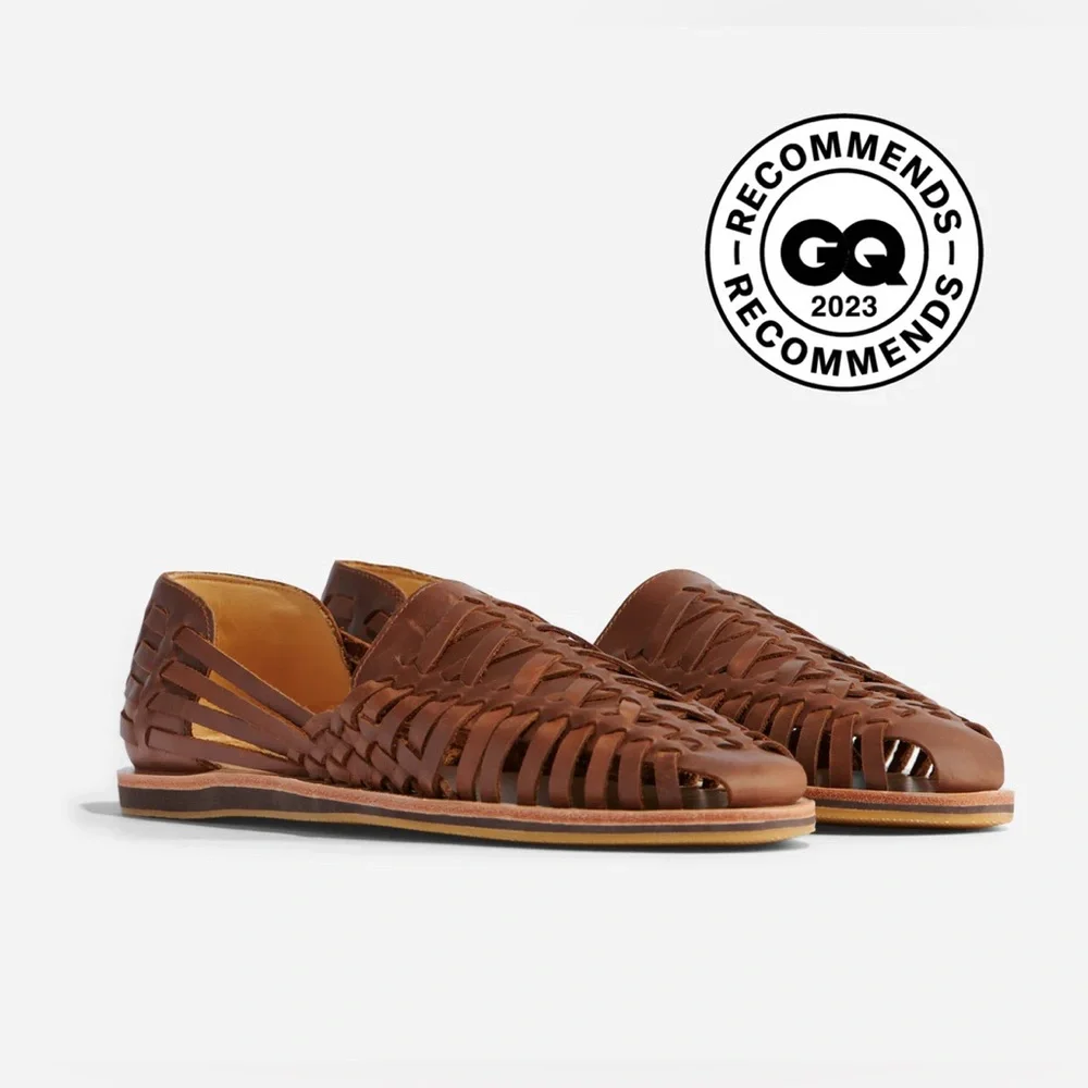 Nisolo Brown Woven Leather Men’s Sandals